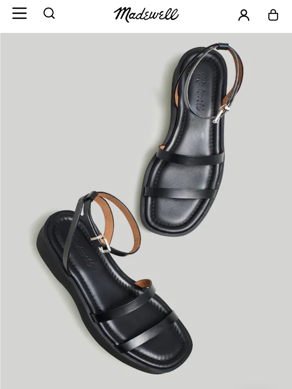 Madewell Black Leather Double-Strap Ankle Sandals